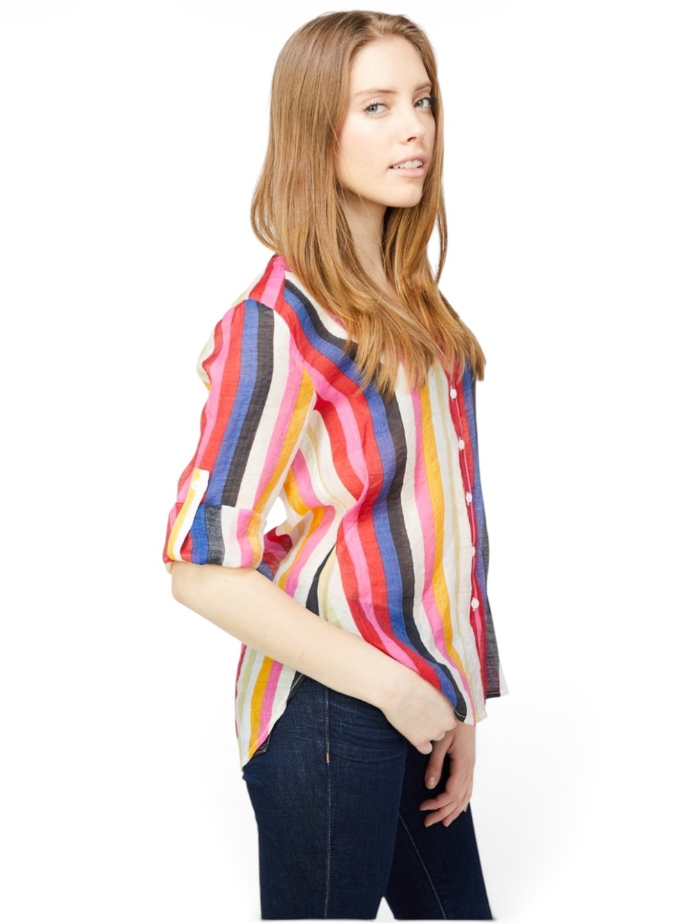 RD + Koko Striped Multicolor Button-Front Women's Shirt